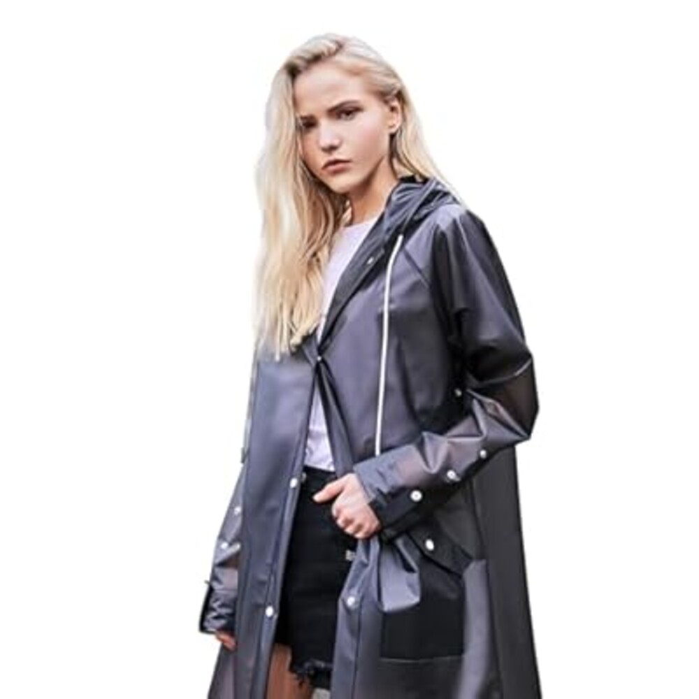 L-Rain TPU Clear Rain Coat for Women - Waterproof Packable Fashion Rain Poncho with Hood Reusable Raincoat