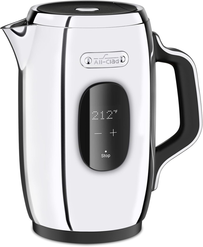 All-Clad Stainless Steel Kettle 1.5 Liter Keep Warm Function 1500 Watts Adjustable Temperature, Safe to Touch, Fast Boiling, Silver