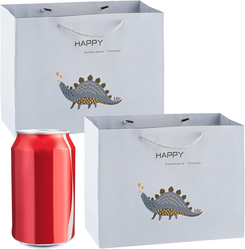 2 Pack Premium Purple 7" Small Happy Gift Bags Set with Dinosaur Pattern and Handholder Present Bags Perfect for Women Men Girl Boy Kids Anniversary Birthday Party Celebration