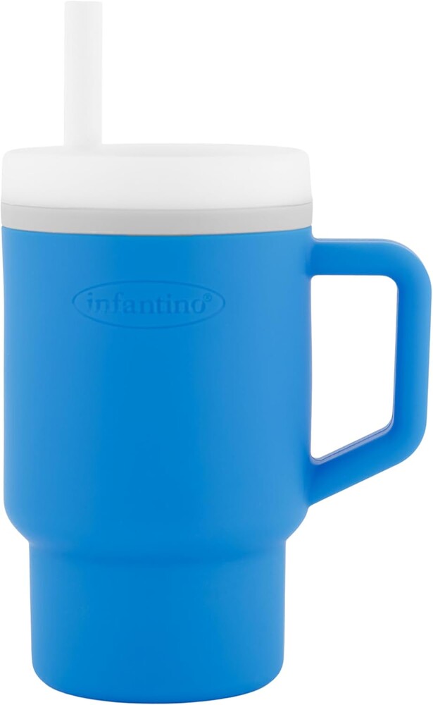 Infantino My 1st Tumbler, 9 Oz. Silicone Sippy Cup with Straw & Handle, Spill-Resistant Baby Cup for On-the-Go, BPA-Free Transition Bottle, Ocean