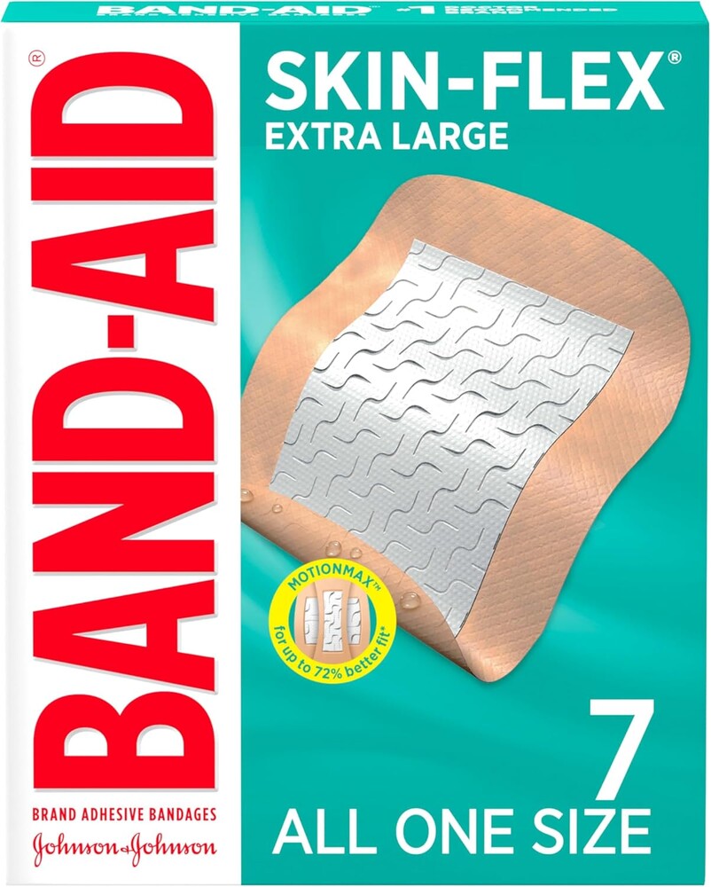 BAND-AID Brand Skin-Flex Adhesive Bandages for First Aid and Wound Care of Minor Cuts and Scrapes & Burns, Flexible Sterile Bandages for Fingers & Knees, Extra Large, All One Size, 7 ct