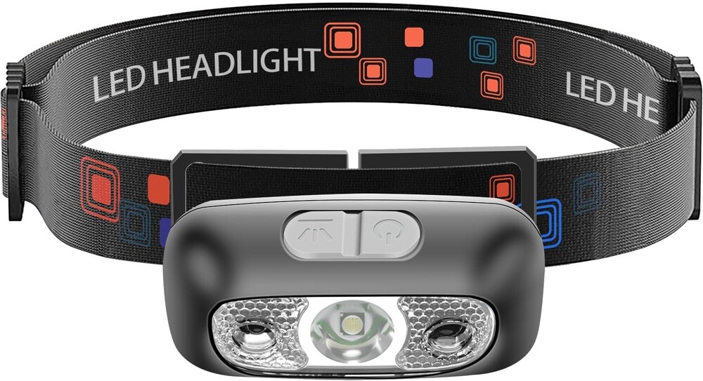 Headlamp, USB-C Rechargeable,90-Degree Adjustable,Flashlight with Motion Sensor,Waterproof Lightweight 42g,Bright Headlamps for Running,Camping,Running