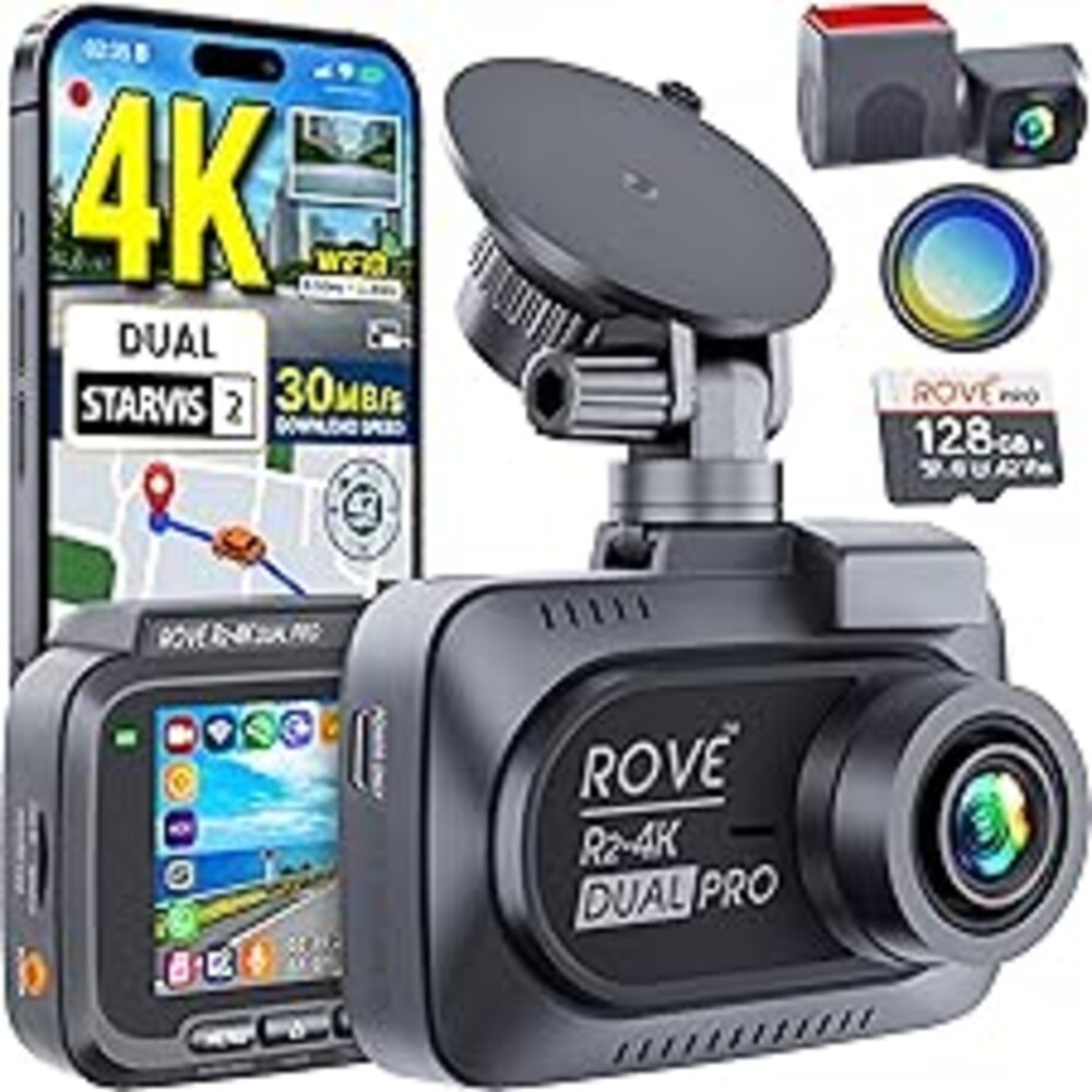 ROVE R2-4K Dual PRO Dash Cam Front and Rear, 4K+2K Dash Camera for Cars, Dual STARVIS 2 IMX678 + IMX675 Sensors, Free 128GB Card + CPL, WiFi 6 - up to 30MB/s Download Speed, 3" IPS, 24Hr Parking Mode
