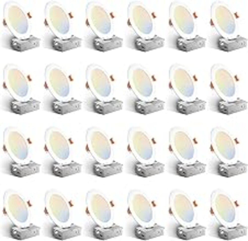 Amico 24 Pack 6 Inch 5CCT Ultra-Thin LED Recessed Ceiling Light with Junction Box, 1050LM Brightness, Dimmable Canless Wafer Downlight, 12W, ETL&FCC