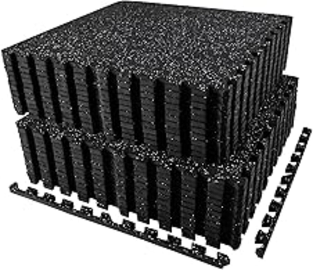 AIRHOP 0.56in Thick 96 Sq Ft Exercise Equipment Mats, 24 Tiles Upgraded Rubber Top with High Density EVA Foam, Large Interlocking Puzzle Gym Flooring for Home Gym, Heavy Weight Workout, 24 x 24in