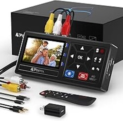 Portta VHS to Digital Converter, Video to Digital Recorder with Remote, Compatible with VHS, VCR, DVR, DVD, Hi8, Mini DV, Gaming Consoles (VCR, VHS/DVD Player, Camcorder Required)