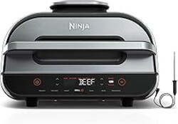 Ninja | Indoor Grill and Air Fryer| Foodi Smart XL | 6-in-1 Grill, Air Fry, Roast, Bake, Broil, Dehydrate & Crisp |Smart Thermometer & Splatter Shield | Dishwasher Safe Parts | Black/Silver | FG551