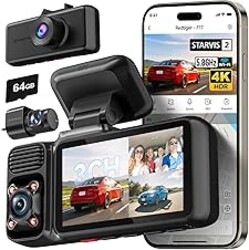 REDTIGER F17 4K 3 Channel Dash Cam, STARVIS 2 IMX675 HDR, 2160P+1080P+1080P Front Inside and Rear Triple Car Camera with 64GB Card, 5.8GHz WiFi GPS, IR Night Vision, G Sensor, WDR, Parking Mode