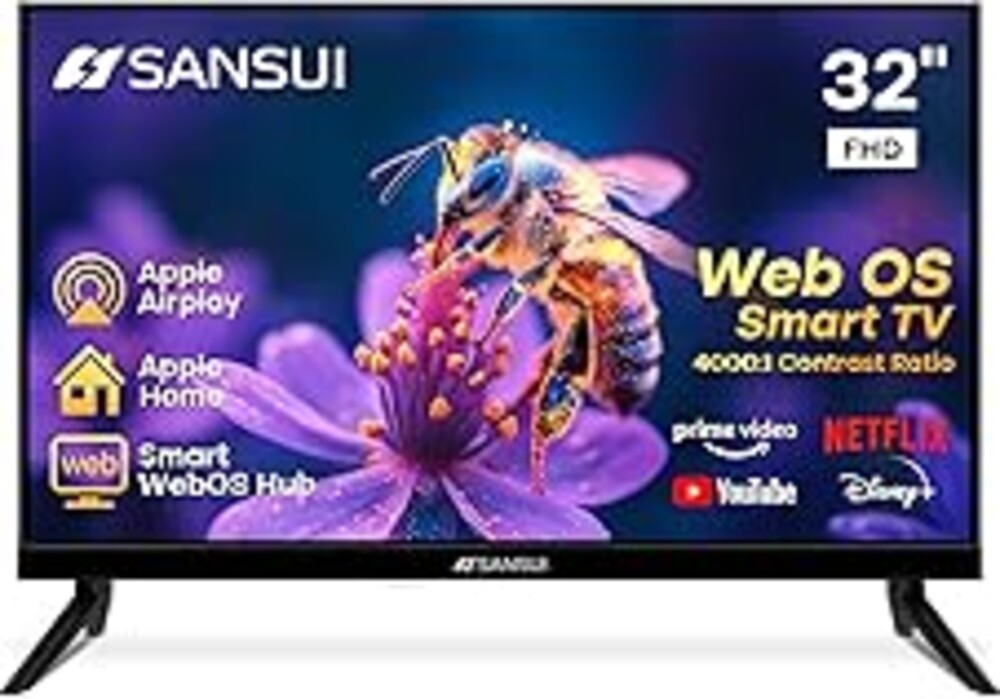 SANSUI 32 inch FHD Smart WebOS TV | Frameless Screen with chromecast Built in | 4000:1 Contrast Ratio|WebOS Hub with 2×8W Speakers & Apple HomeKit & Live TV| Support Airplay & WiFi & Bluetooth 5.2