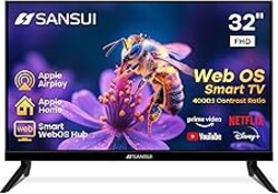 SANSUI 32 inch FHD Smart WebOS TV | Frameless Screen with chromecast Built in | 4000:1 Contrast Ratio|WebOS Hub with 2×8W Speakers & Apple HomeKit & Live TV| Support Airplay & WiFi & Bluetooth 5.2