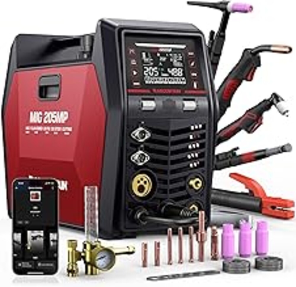 ARCCAPTAIN MIG205MP MIG Welder 9 IN 1 iControl APP Control Plasma Cutter/Pulsed MIG/Flux Core/Spool Gun/DC HF/Lift TIG/Clean/Stick Aluminum Welding Machine 120/240V Dual Voltage Multiprocess Welder