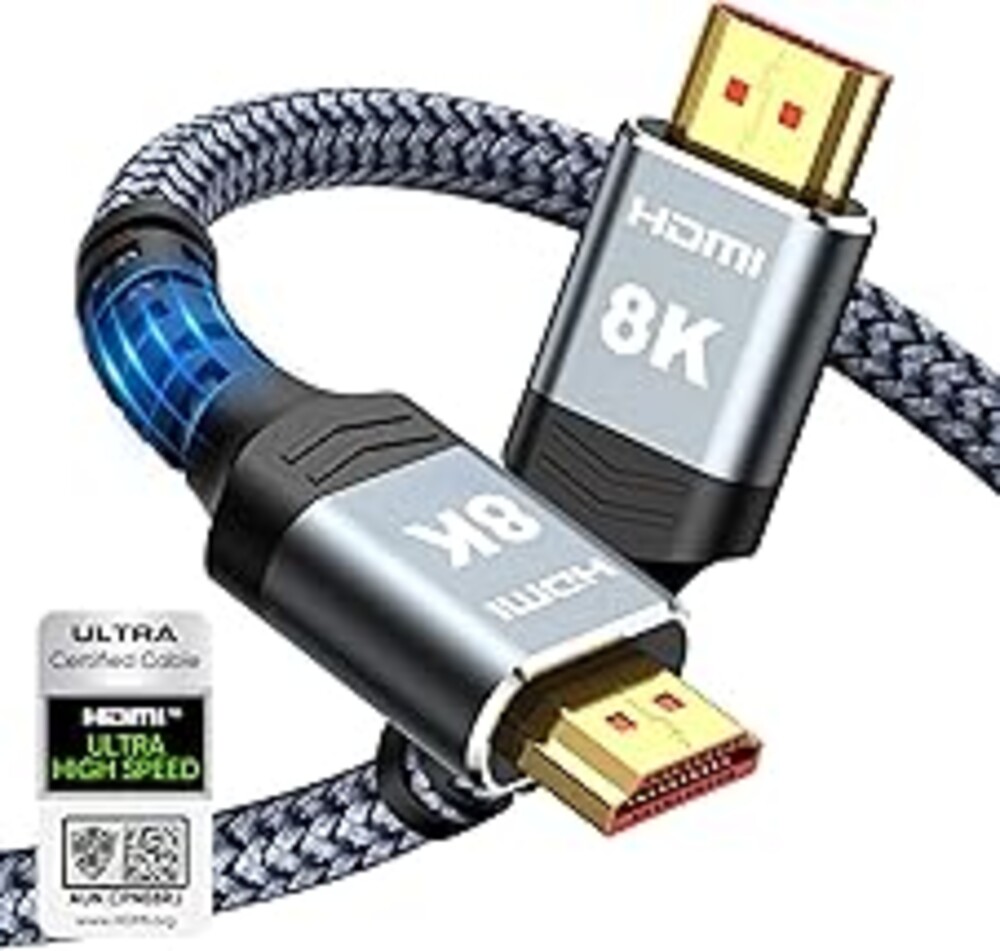 Highwings 8K 10K 4K HDMI Cable 48Gbps 6.6FT/2M, Certified Ultra High Speed HDMI Cable Braided Cord-4K@120Hz 8K@60Hz, DTS:X, HDCP 2.2 & 2.3, HDR 10 Compatible with Roku TV/PS5/HDTV/Blu-ray