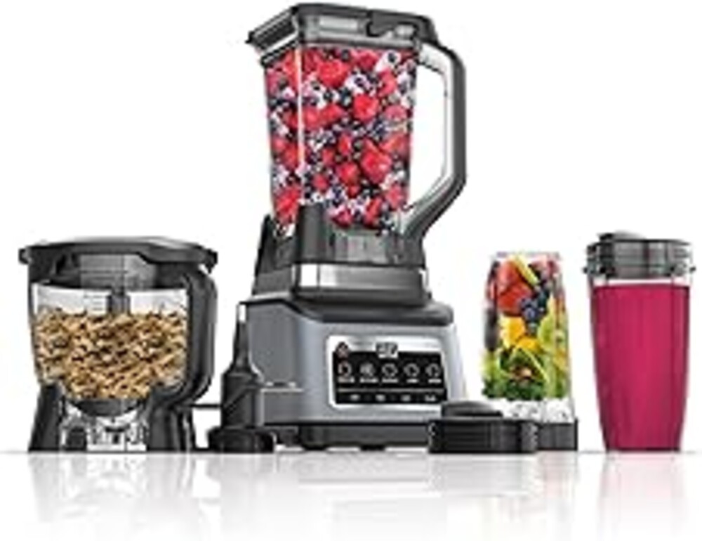 Ninja BN801 Professional Plus Kitchen System, 1400 WP, 5 Functions for Smoothies, Chopping, Dough & More with Auto IQ, 72-oz.* Blender Pitcher, 64-oz. Processor Bowl, (2) 24-oz. To-Go Cups, Grey
