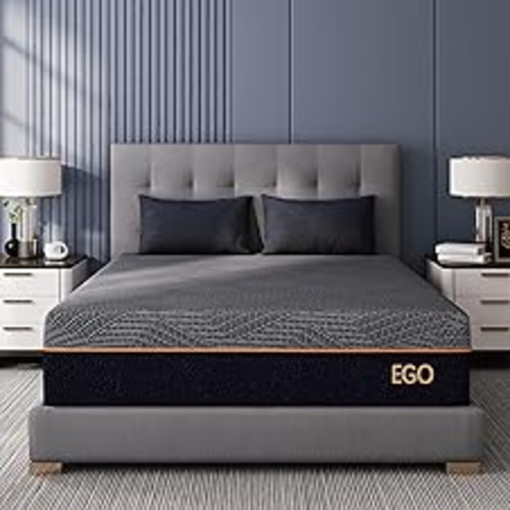EGOHOME 12 Inch Queen Memory Foam Mattress for Back Pain, Cooling Copper Gel Bed in a Box, Foam Made in USA, CertiPUR-US Certified, Therapeutic Medium Firm, Double 60x80x12 Black