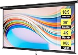 VIVOHOME 80 Inch 16:9 Pull Down Projector Screen, HD 4K Retractable Movie Screen for Indoor Home Theater and Office, Manual Projection Screen with Auto Locking (70Wx40H Inch Display Area)