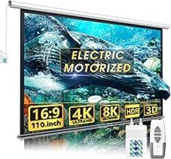 110" Motorized Projector Screen - Indoor and Outdoor Movies Screen 110 inch Electric 16:9 Projector Screen W/Remote Control
