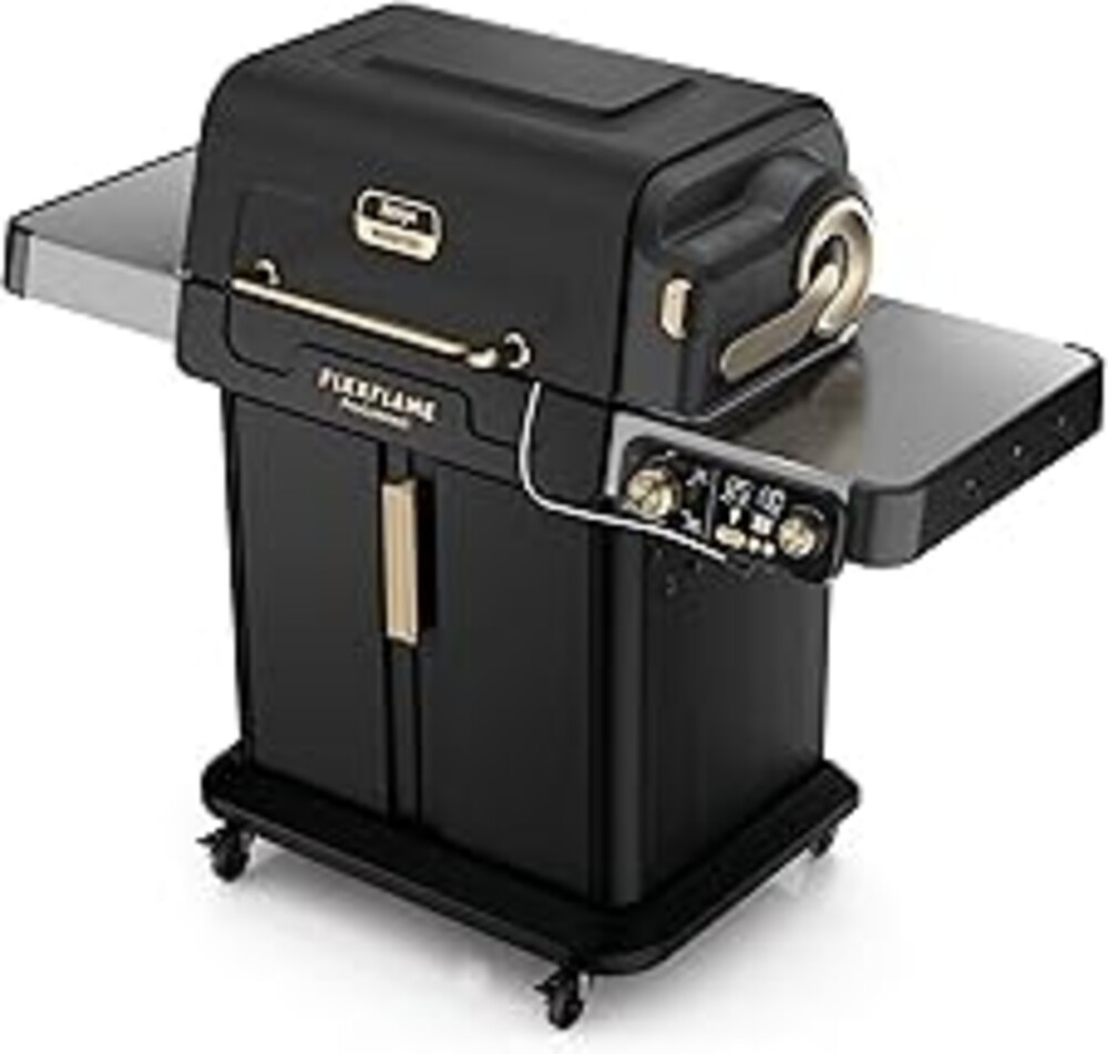 Ninja FlexFlame ProConnect Grill & Smoker | 5-in-1 Smart Cooking System | Electric & Propane | App-Connected | 3-Burner Digital Control | Roast, Griddle & Pizza Maker | Black/Gold | PG305