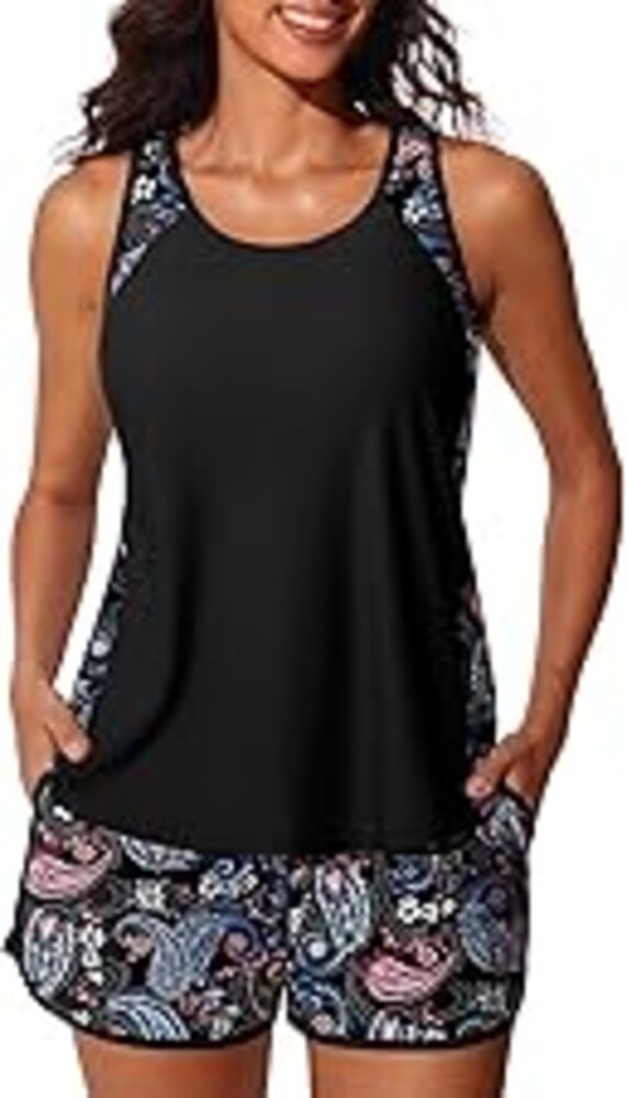 Summer Mae Blouson Tankini Swimsuits for Women 2026 Tummy Control Two Piece Bathing Suits with Sporty Pockets Swim Shorts