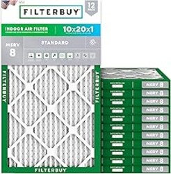 Filterbuy 10x20x1 Air Filter MERV 8 Essential Dust & Allergy Defense (12-Pack), Electrostatic Pleated HVAC AC Furnace Filters Replacement (Actual Size: 9.50 x 19.50 x 0.75)