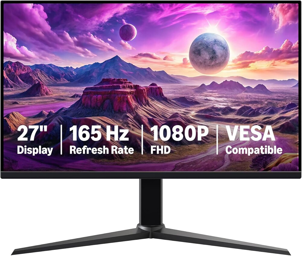 Amazon Basics 27 inch Gaming Monitor, FHD 1080P, 165Hz Refresh Rate, 1ms Response Time, Adaptive Sync, VESA Compatible, Black