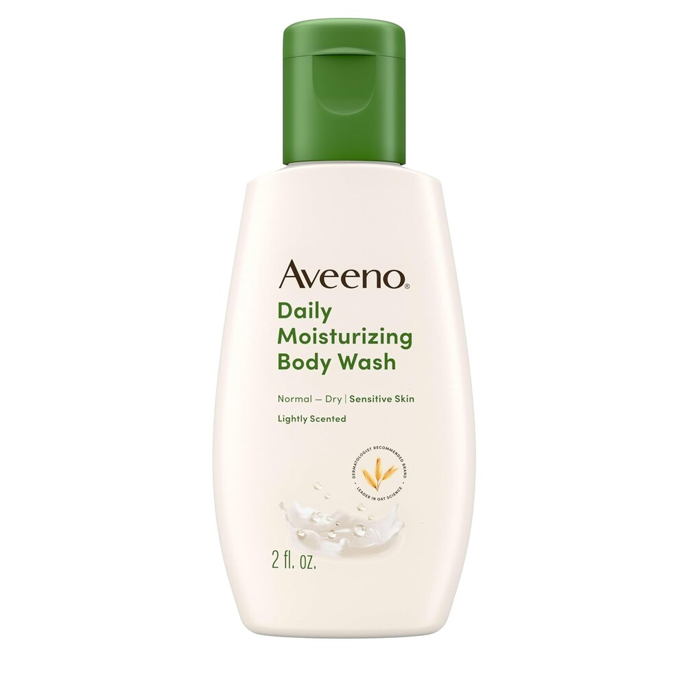 Aveeno Daily Moisturizing Body Wash for Dry & Sensitive Skin + Prebiotic Oat, Shower Body Wash Gently Cleanses & Nourishes Dry Skin, Lightly Scented, Travel-Sized, 2 fl. oz