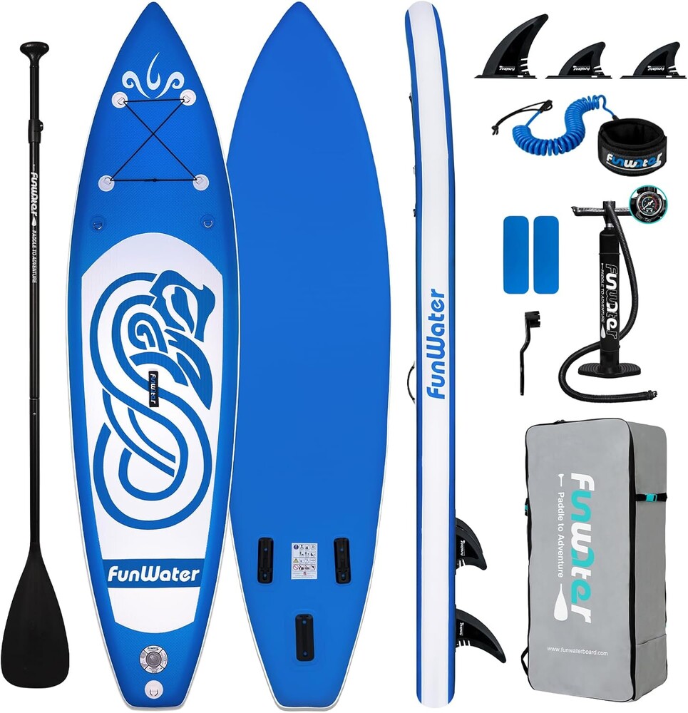 FunWater 8'/10'/10'6"/11'6" Inflatable Stand Up Paddle Board with Premium SUP Paddleboard Accessories, Wide Stable Anti-Slip EVA Deck,Paddle Boards for Adults & Youth of All Skill Levels