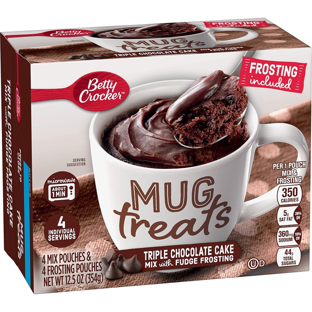 Betty Crocker Mug Treats Triple Chocolate Cake Mix with Fudge Frosting, 4 Servings, 12.5 oz