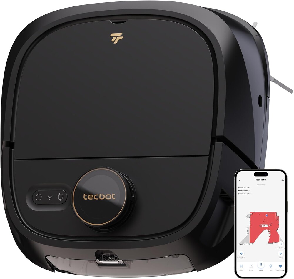 TECBOT M1 Pro Robot Vacuum and Mop - LiDAR Robotic Vacuums Cleaner for Home with Pet Hair, Carpet, Hardwood Floors, Auto Smart Mopping, Self Cleaning, Avoids Obstacles, Voice Control, Black