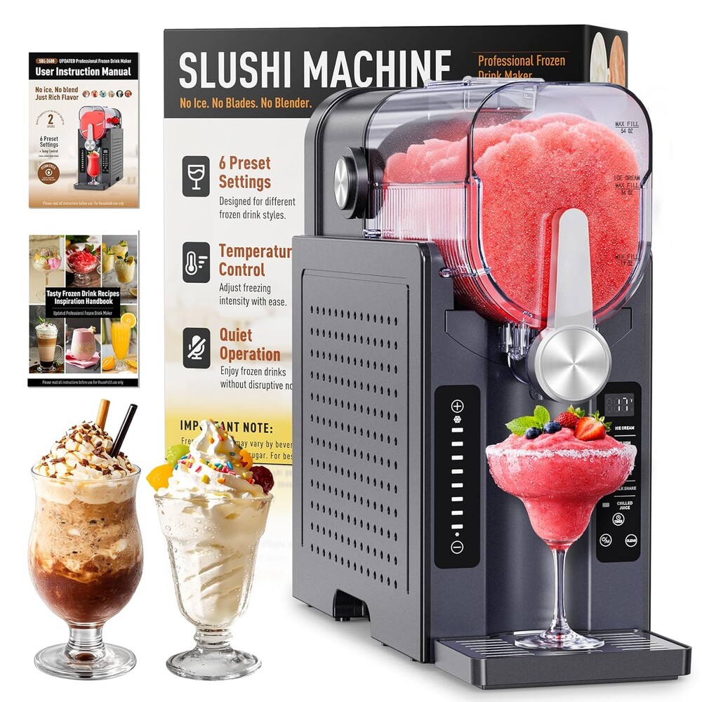 BKPPM Slushie Machine: No Ice Needed Slushy Machine for Home, 6 Preset, Real-Time Temp Display, Auto-Clean | Frozen Margaritas, Cocktails, Frappés, Ice Cream, Smoothies, Milkshakes,Summer Parties