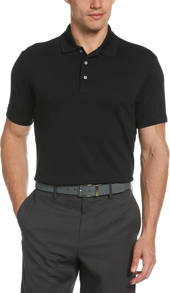 PGA Tour Men's Airflux Solid Mesh Short Sleeve Classic Golf Polo Shirt