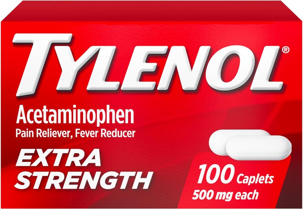 Tylenol Extra Strength Pain Relief Pills, Fast, Strong Pain Relief, Acetaminophen 500 mg Caplets, Pain Reliever & Fever Reducer Medicine for Headache, Backache, Toothache & Minor Arthritis, 100 Count
