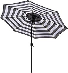 Blissun 9 ft Solar Umbrella 32 LED Lighted Patio Umbrella Table Market Umbrella with Tilt and Crank Outdoor Umbrella for Garden, Deck, Backyard, Pool and Beach (Black and White)
