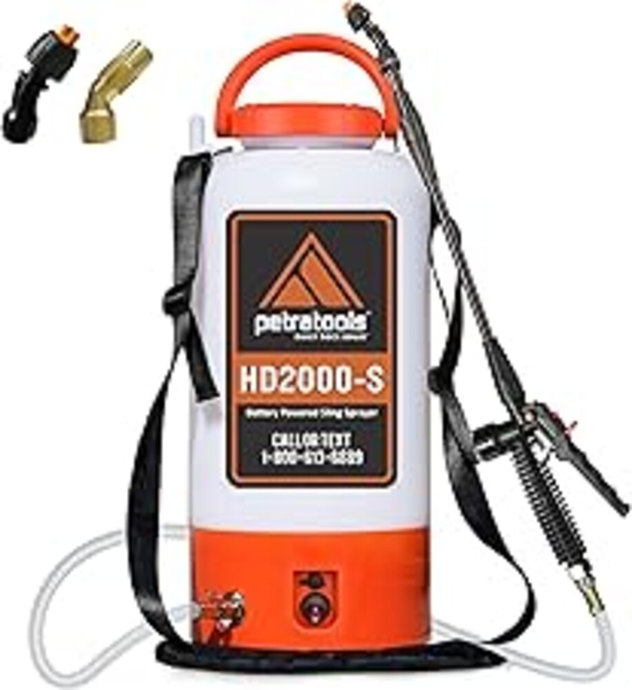 PetraTools Battery Powered Sprayer 2 Gallon - HD2000-S - Heavy Duty Electric Sprayer for Lawn and Garden Weed/Pest Control, Watering - with Battery, Charger & 2 Nozzles (2 Gallon)