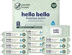 Hello Bello Premium Wipes, Designed for Sensitive Skin with Chamomile & Aloe Extracts, Simply Sage (12 Resealable Packets = 720 Total Wipes)