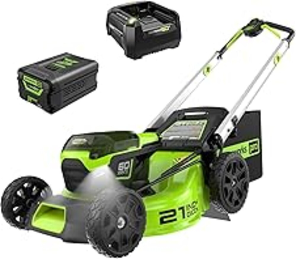 Greenworks 60V 21" Brushless (Push) Cordless Lawn Mower, 5.0Ah Battery (1/2 Acre, Rapid Charger, 4-in-1, LED Lights, IPX4)