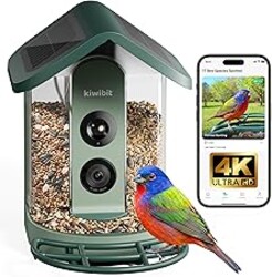Kiwibit Solar Smart Bird Feeder with Camera, AI Bird Species Identification, 8MP Photos, 4K UHD Video Live Stream Wild Bird House Feeders for Outdoors, Bird Watching Gifts for Bird Lovers, Green