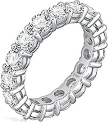 WES 3mm Moissanite Eternity Ring Wedding Band - 925 Sterling Silver D Color VVS1 Clarity Lab Created Total 2.2cttw Round Moissanite Rings for Women Men, Size 4-11