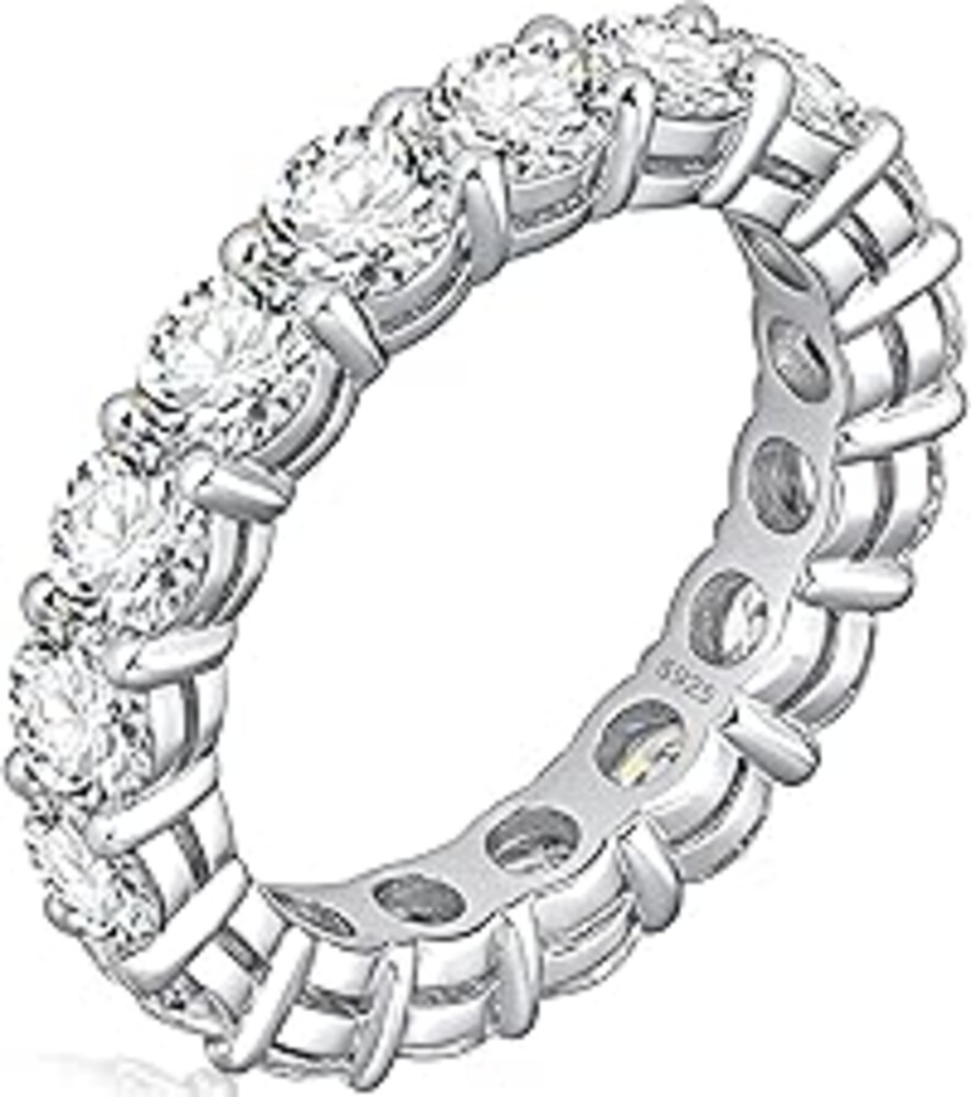 WES 3mm Moissanite Eternity Ring Wedding Band - 925 Sterling Silver D Color VVS1 Clarity Lab Created Total 2.2cttw Round Moissanite Rings for Women Men, Size 4-11