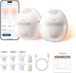 eufy Security Heated Breast Pump Hands-Free E20, Wearable with Innovative HeatFlow, 3 Heat Levels, Optimized Rhythm via App, Hospital-Grade Suction, Leakproof, Ultra-Slim and Quiet for in-Bra Use