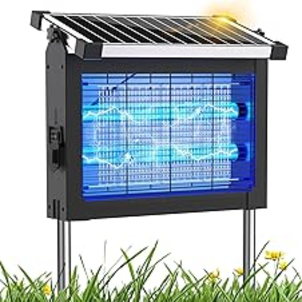 Solar Bug Zapper Outdoor, Mosquito Zapper 4500V Cordless Waterproof, Auto On/Off, Portable Type-C & Solar Powered Bug Zapper, Electric Mosquito Trap Fly Zapper Killer for Patio Garage Yard Camping