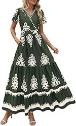 PRETTYGARDEN Womens 2026 Summer Flowy Maxi Dress Bell Short Sleeve Vneck Boho Aline Tiered Floral Beach Dresses Pockets