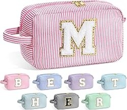 YOOLIFE Mothers Day Gifts for Mom Daughter - Initial Makeup Bag Cosmetic Bag Toiletry Pouch, Personalized Birthday Gifts for Women Girls Mom Daughter Sister Friends, Pink M