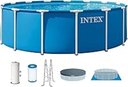 INTEX Metal Frame 15 ft x 48 in Above Ground Pool Set, Round Swimming Pool with Steel Frame, 1000 GPH Cartridge Filter Pump, and Type A Filter Cartridge