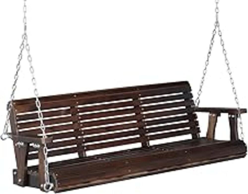 VINGLI Heavy Duty 880 LBS Patio Porch Swing Outdoor PU Painting, Hanging Chair with Adjustable Secure Chains, Finished Outdoor Bench Tree Swing for Yard | Garden | Lawn | Balcony (5 FT, Rustic)
