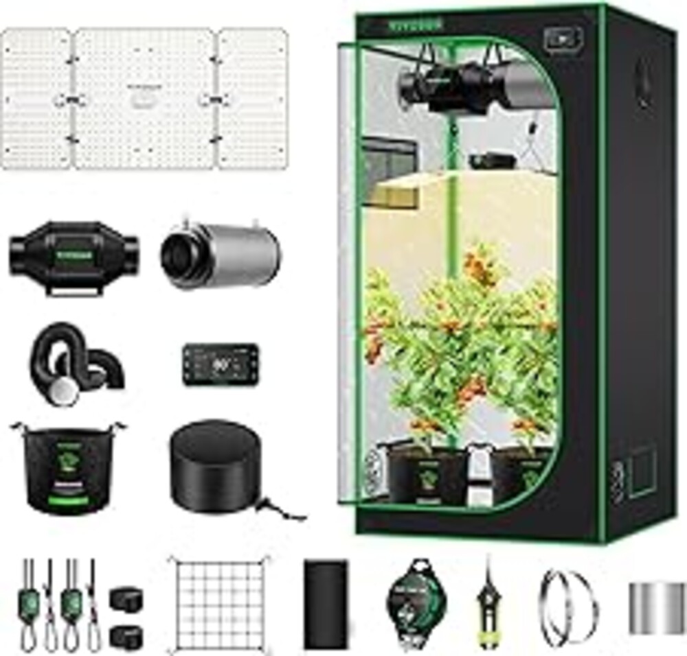 VIVOSUN GIY Smart Grow Tent System 3x3, WiFi-Integrated Grow Tent Kit, with Automate Ventilation and Circulation, Schedule Full Spectrum 200W LED Grow Light, and GrowHub E42A+Controller