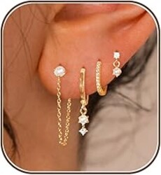 SELSHE Gold Plated Earrings for Women, 14k Gold Plated Earring Stack Hypoallergenic Pearl Drop Earring Dainty Earrings for Women Trendy Cute Small Huggie Hoop Earring Fashion Womens Jewelry
