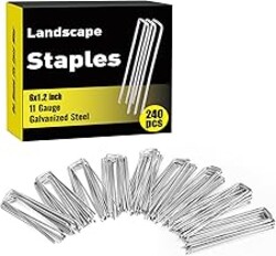 HongWay 240 Pack 6 Inch Landscape Staples, Garden Stakes Galvanized Tent Stakes Heavy Duty 11 Gauge SOD Landscaping Fabric Pins Yard Ground Lawn Staples for Plant Cover, Turf, Fence, Grass Decoration