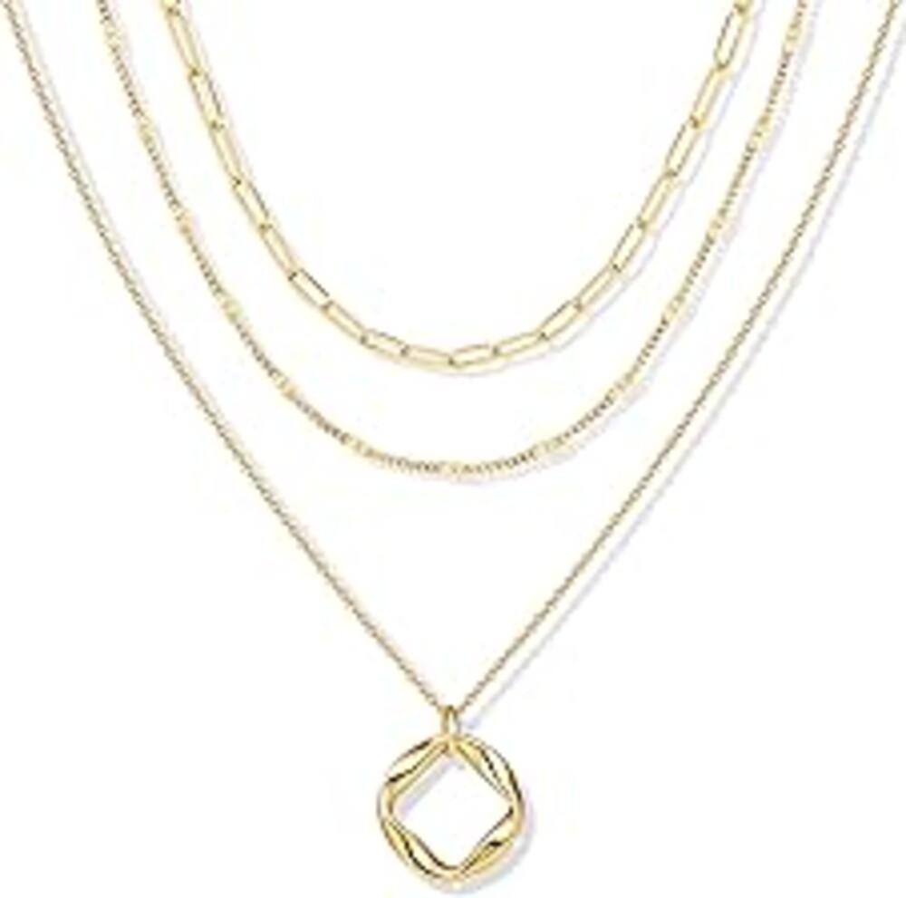 Poxtex Layered Gold Necklaces for Women, Stackable Dainty 14K Gold Silver Plated Trendy Simple Heart Diamond Cross Bow Circle Pendant Paperclip Choker Dot Chain Necklace,Jewelry Set Gifts for Women