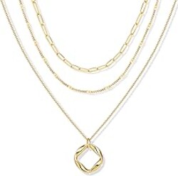 Poxtex Layered Gold Necklaces for Women, Stackable Dainty 14K Gold Silver Plated Trendy Simple Heart Diamond Cross Bow Circle Pendant Paperclip Choker Dot Chain Necklace,Jewelry Set Gifts for Women