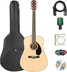 Fender CD-60S Solid Top Dreadnought Acoustic Guitar - Natural Bundle with Gig Bag, Tuner, Strap, Strings, Picks, and Austin Bazaar Instructional DVD